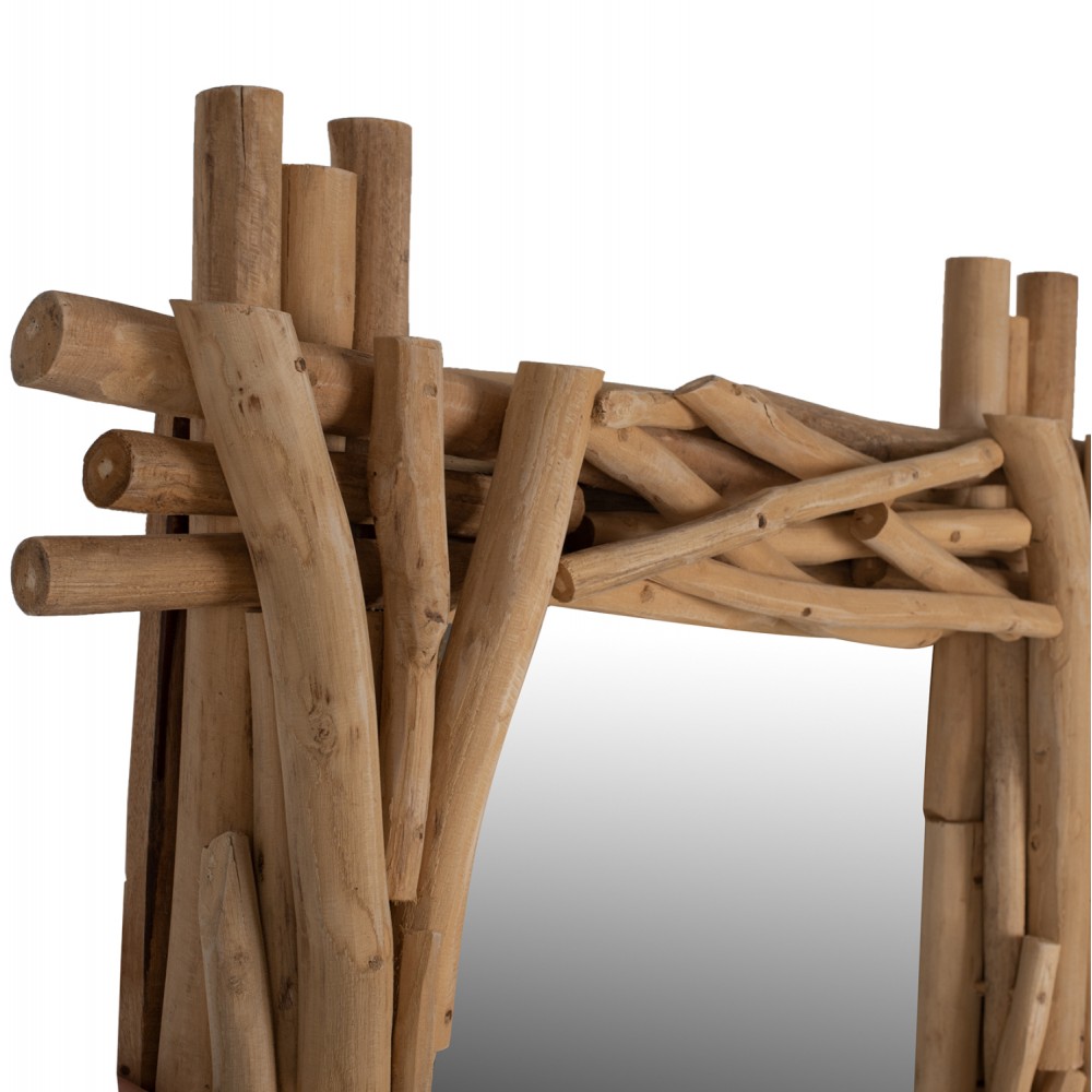 Καθρέπτης τοίχου από ξύλο σε φυσικό χρώμα 80x100