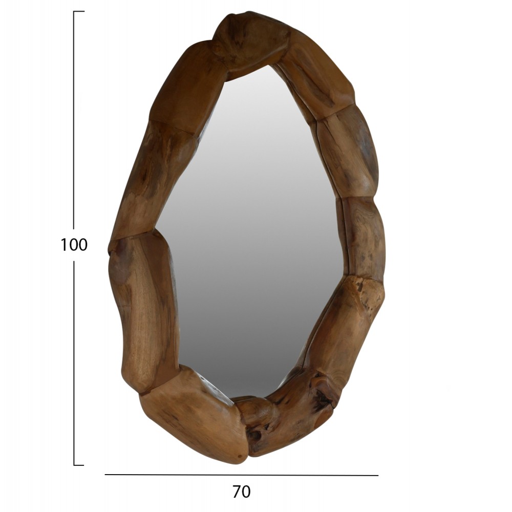 Καθρέπτης τοίχου από ξύλο σε φυσικό χρώμα 70x100