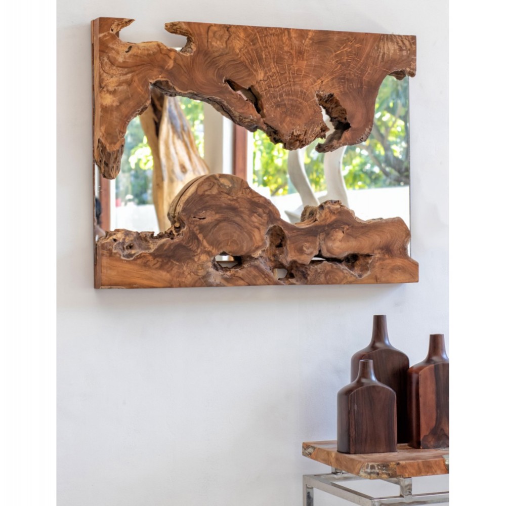 Καθρέπτης τοίχου από ξύλο σε φυσικό χρώμα 62x62