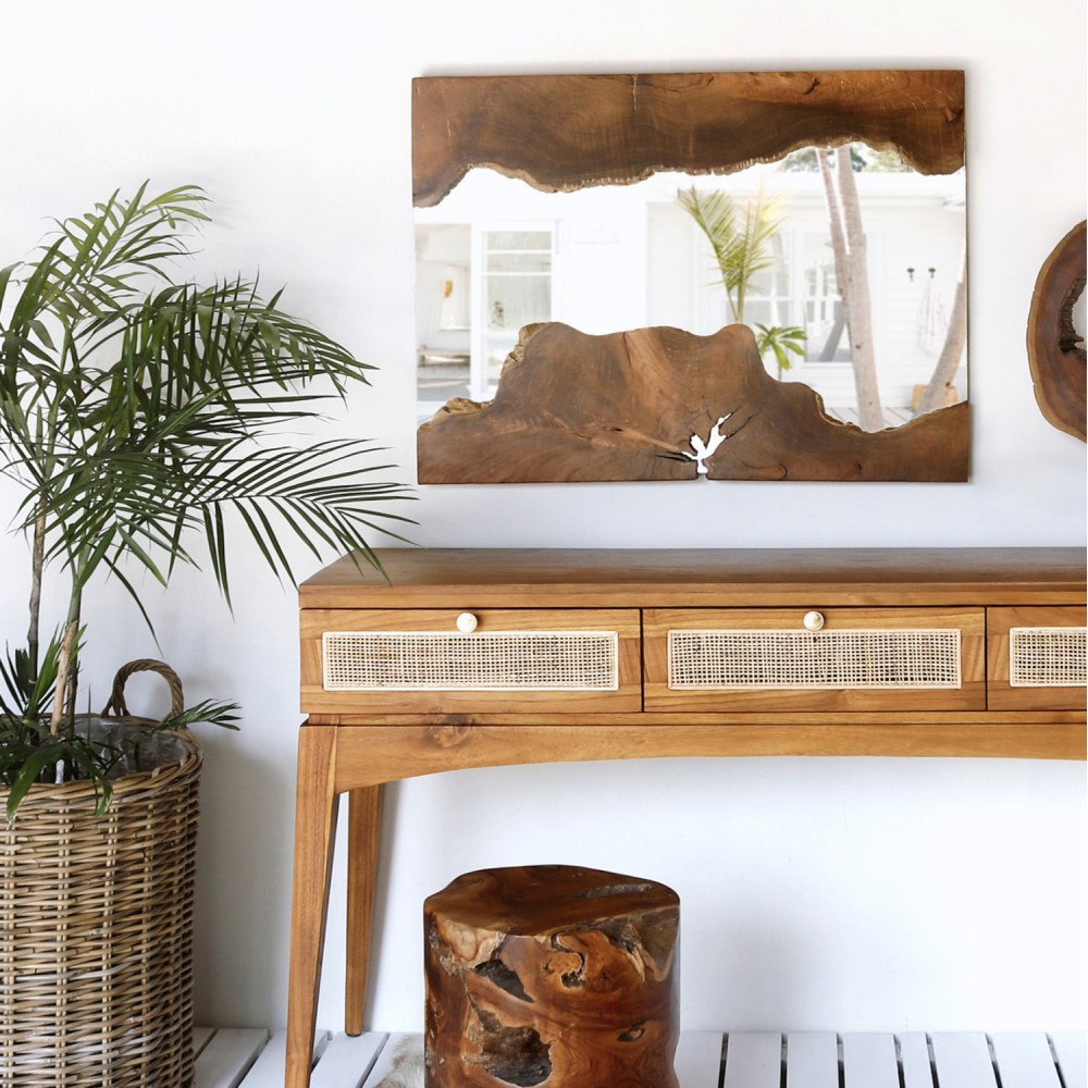 Καθρέπτης τοίχου από ξύλο σε φυσικό χρώμα 100x75