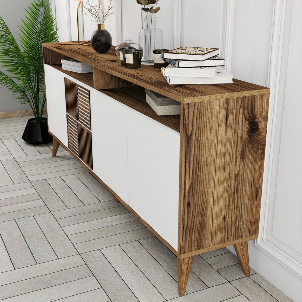 Μπουφές σε καρυδί-λευκό χρώμα 180x35x79