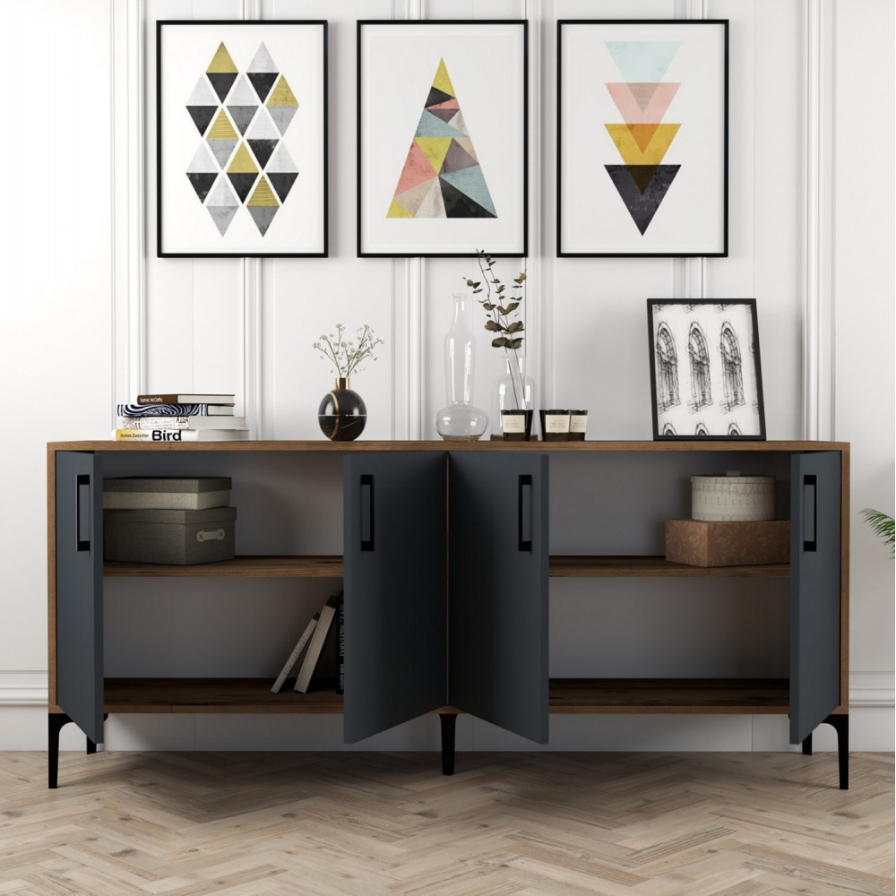 Μπουφές σε καρυδί-ανθρακί χρώμα 180x35x78