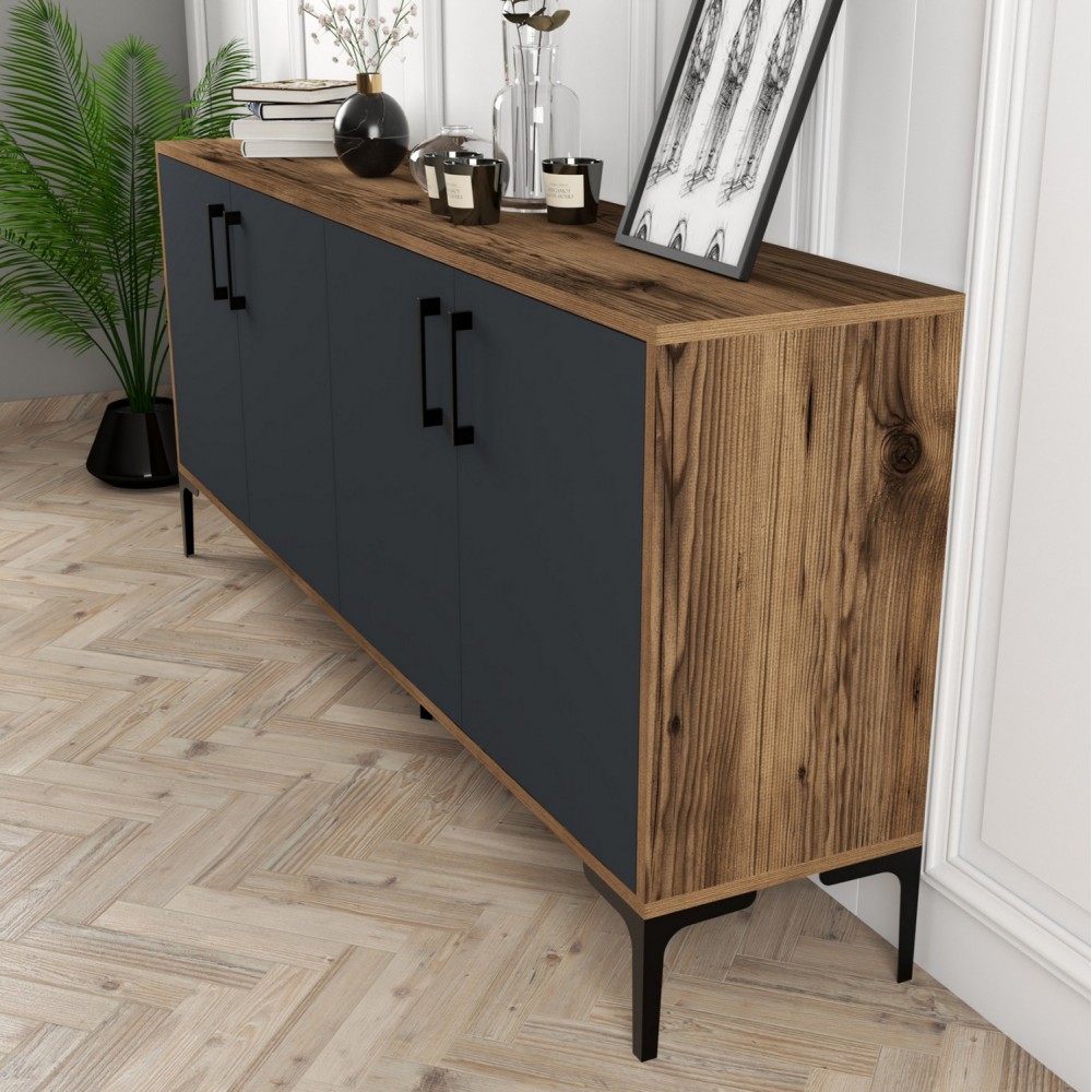 Μπουφές σε καρυδί-ανθρακί χρώμα 180x35x78