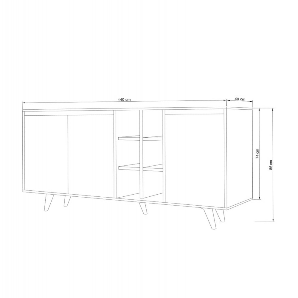 Μπουφές σε λευκό-καρυδί χρώμα 140x40x86