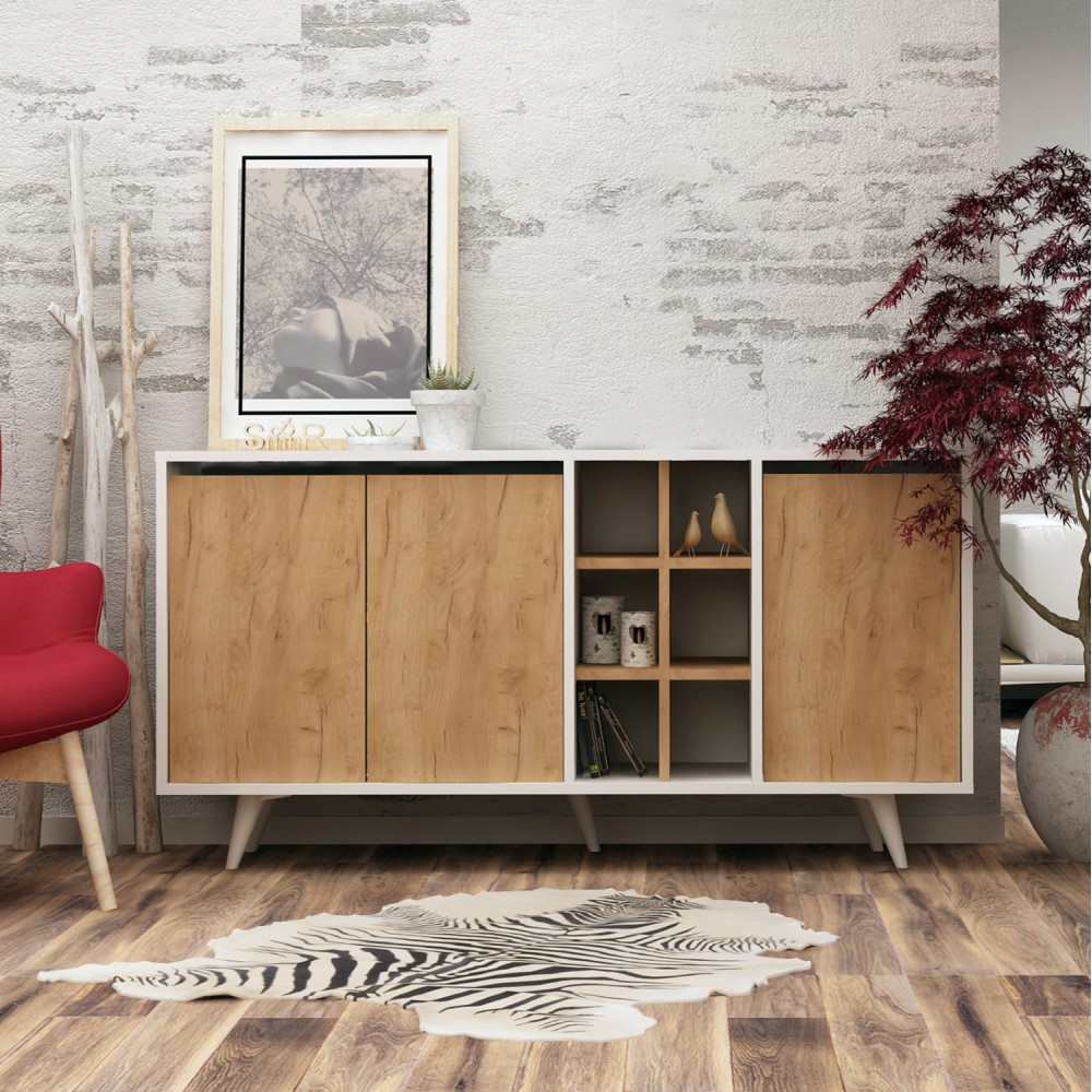 Μπουφές σε λευκό-καρυδί χρώμα 140x40x86