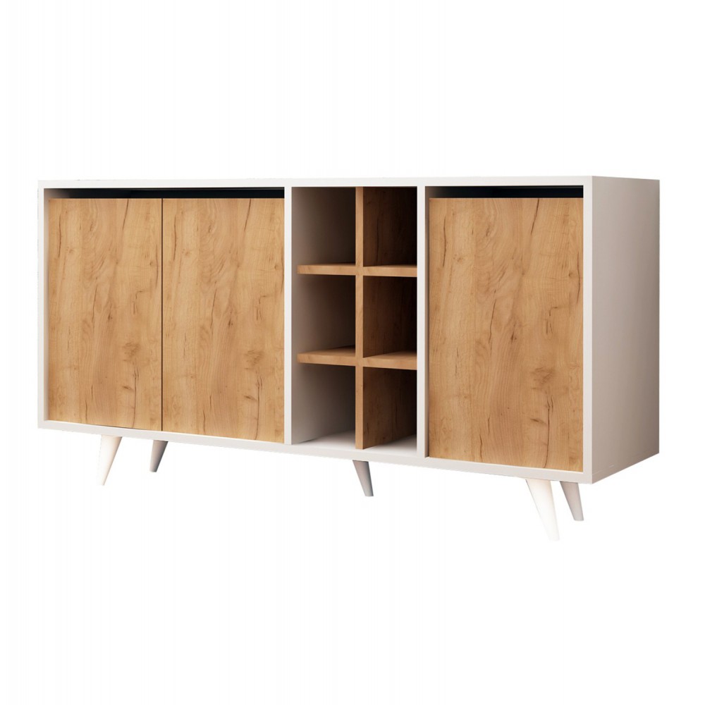 Μπουφές σε λευκό-καρυδί χρώμα 140x40x86