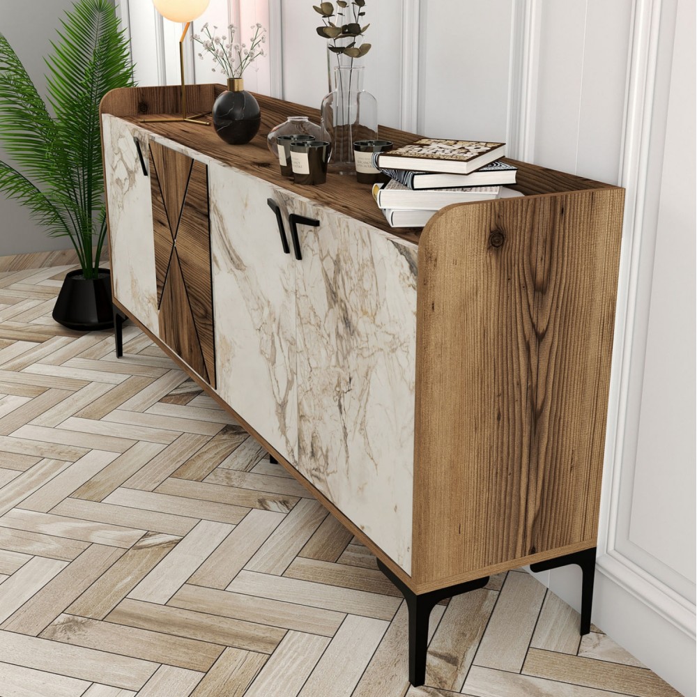 Μπουφές σε καρυδί-εκρού χρώμα 180x35x78