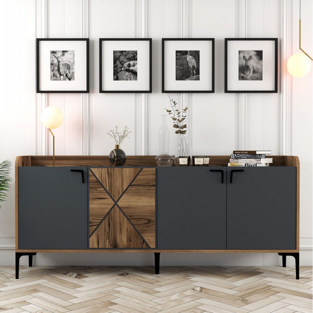 Μπουφές σε καρυδί-ανθρακί χρώμα 180x35x78