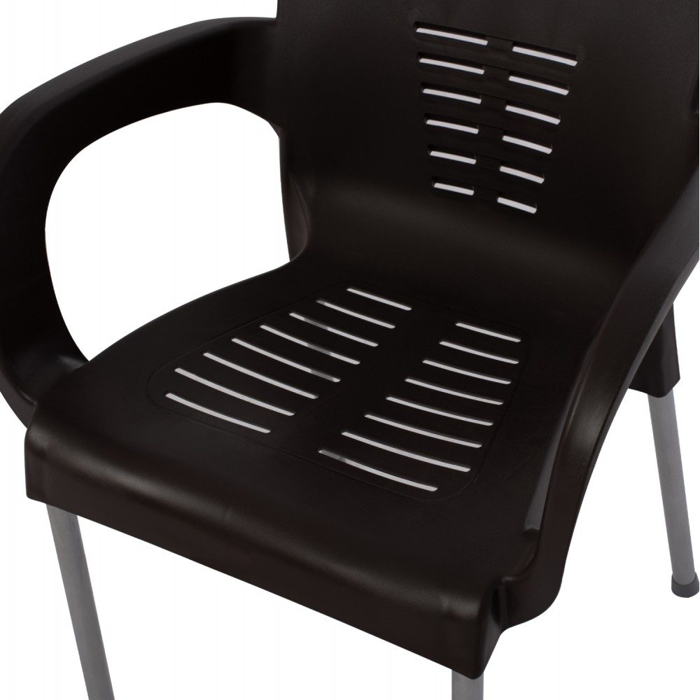 Πολυθρόνα εξωτερικού χώρου από PP/μέταλλο σε καφέ/ασημί χρώμα 59x58x81