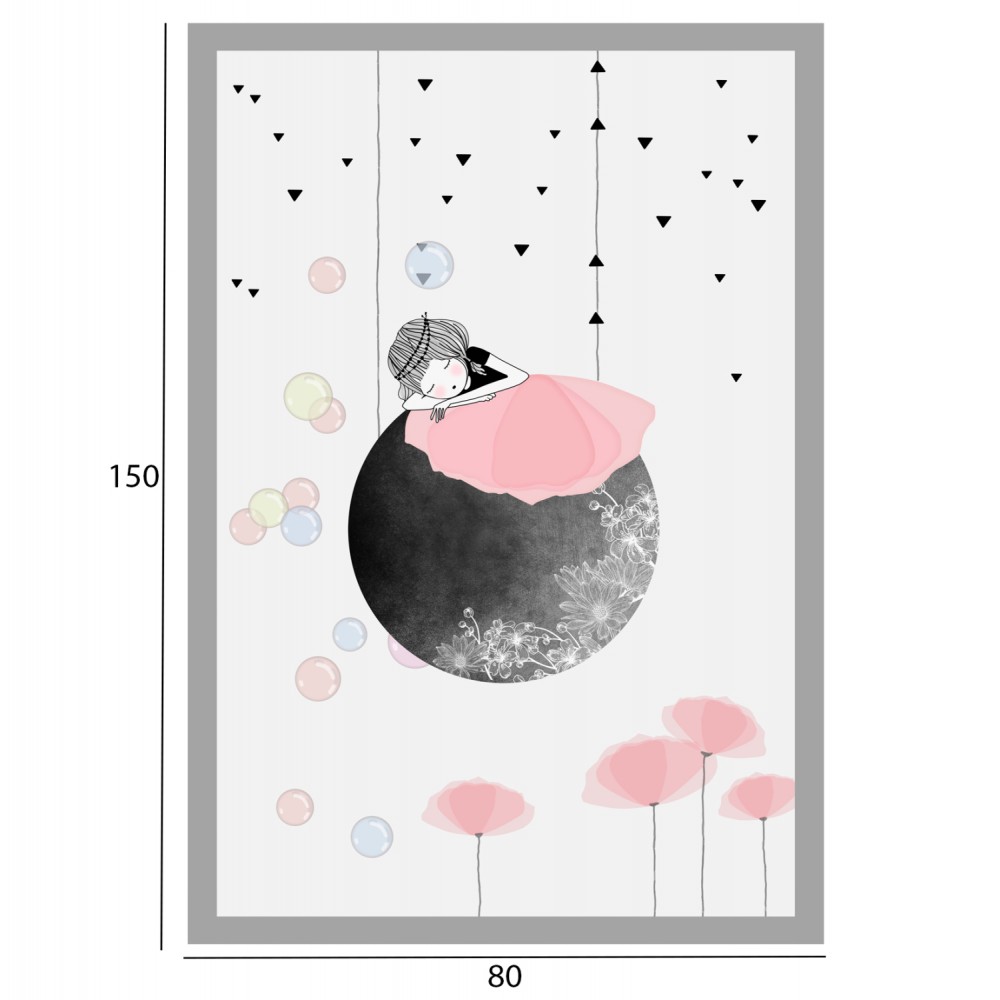 Χαλί παιδικό σε λευκό/γκρι/ροζ χρώμα 80x150