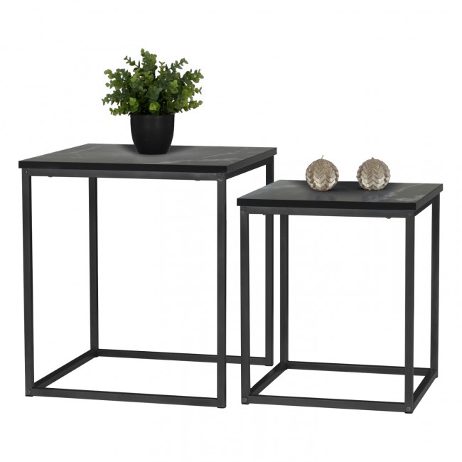 Σετ ζιγκόν 2τμχ "GRELAY" από μέταλλο-MDF σε μαύρο χρώμα 45x45x50