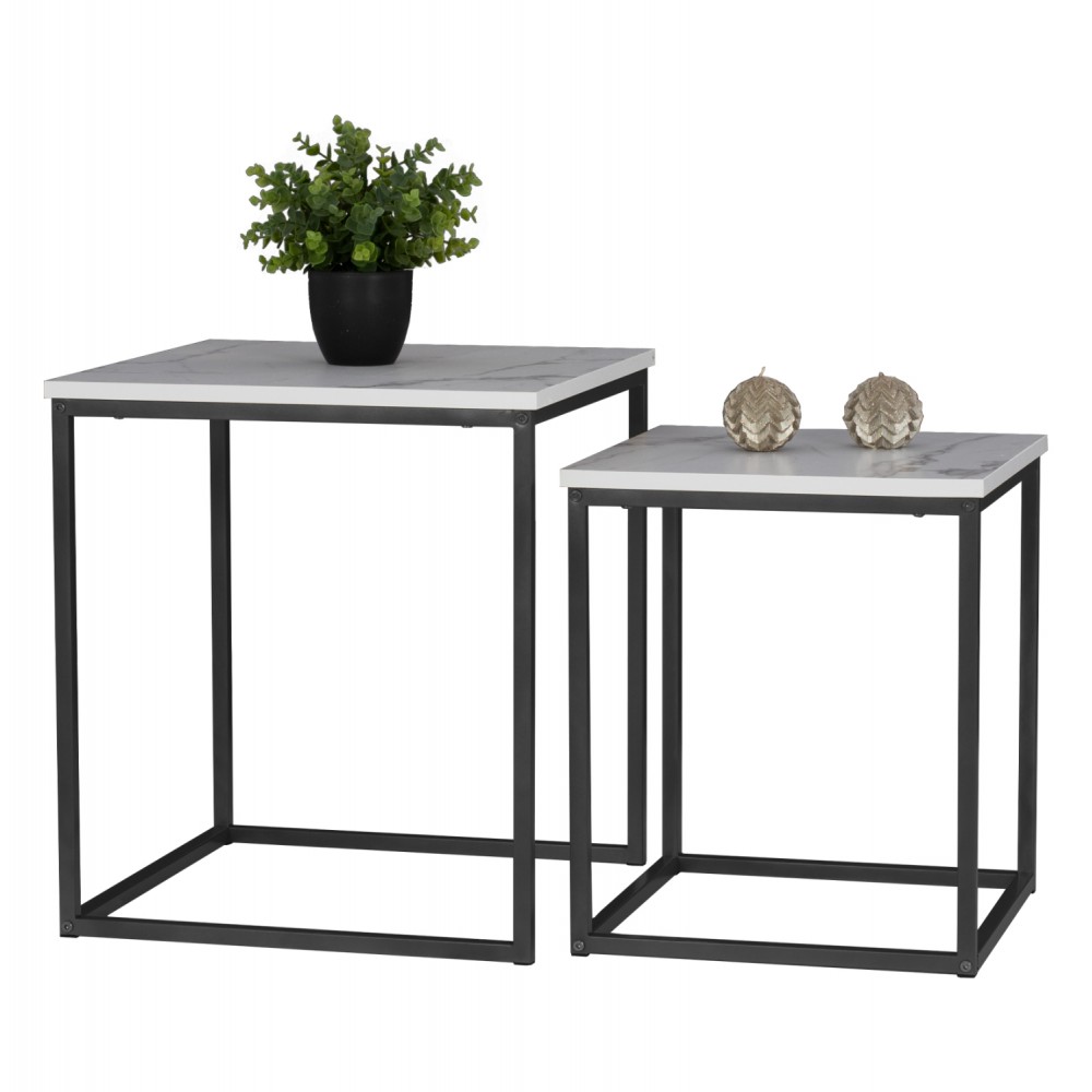 Σετ ζιγκόν 2τμχ "GRELAY" από μέταλλο-MDF σε μαύρο-λευκό χρώμα 45x45x50