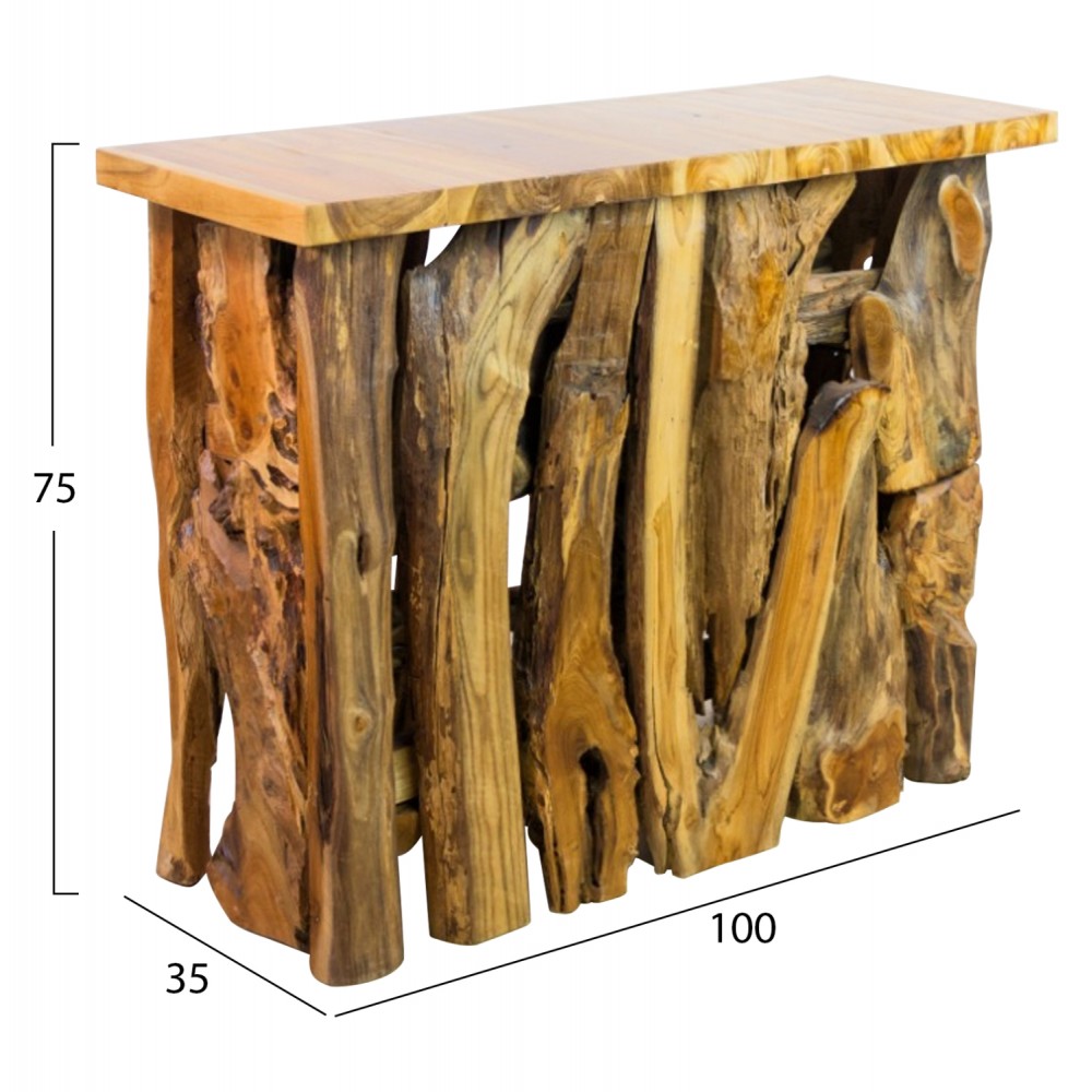 Κονσόλα από μασίφ ξύλο σε φυσικό χρώμα 100x35x75