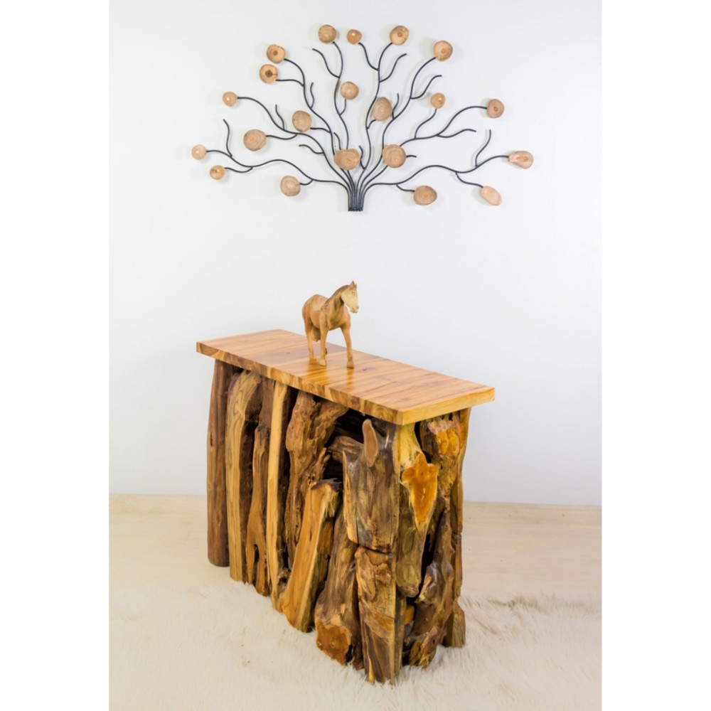 Κονσόλα από μασίφ ξύλο σε φυσικό χρώμα 100x35x75