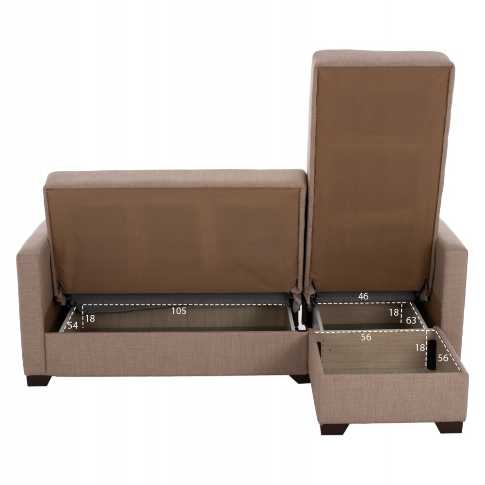 Καναπές-κρεβάτι γωνιακός με αναστρέψιμη γωνία "GHUFRAN" από ύφασμα σε μπεζ χρώμα 200x133x77