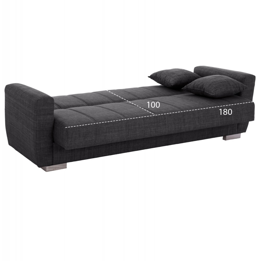 Καναπές-κρεβάτι τριθέσιος "POLYA" από ύφασμα σε γκρι χρώμα 215x80x77