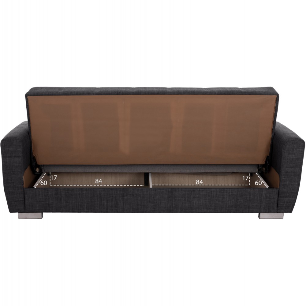 Καναπές-κρεβάτι τριθέσιος "POLYA" από ύφασμα σε γκρι χρώμα 215x80x77