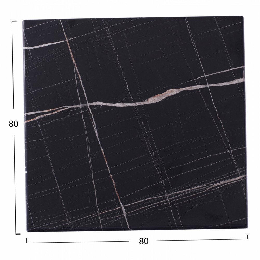 Επιφάνεια τραπεζιού από werzalit σε μαύρο χρώμα με εφέ μαρμάρου 80x80