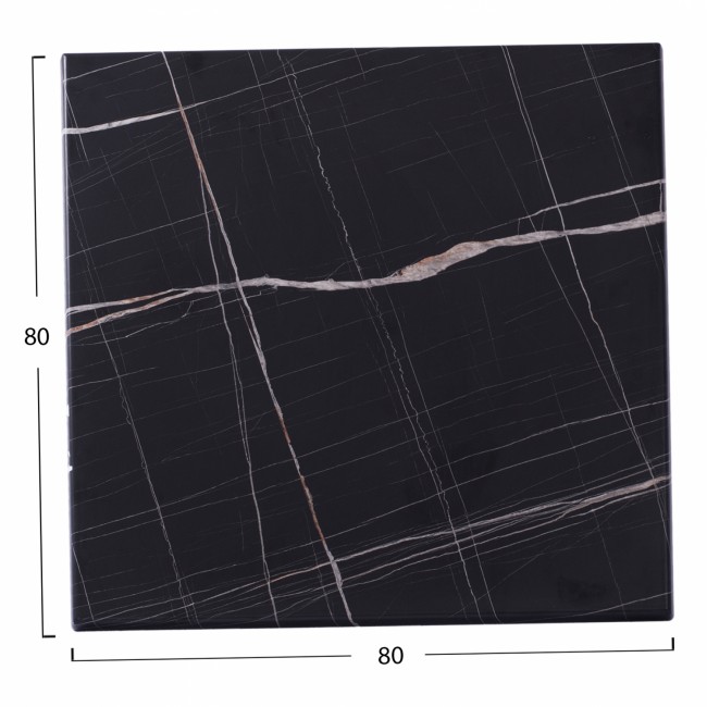 Επιφάνεια τραπεζιού από werzalit σε μαύρο χρώμα με εφέ μαρμάρου 80x80