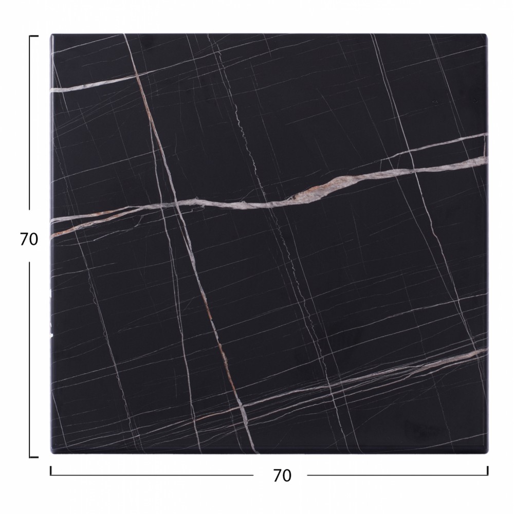 Επιφάνεια τραπεζιού από werzalit σε μαύρο χρώμα με εφέ μαρμάρου 70x70