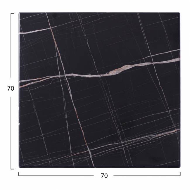 Επιφάνεια τραπεζιού από werzalit σε μαύρο χρώμα με εφέ μαρμάρου 70x70