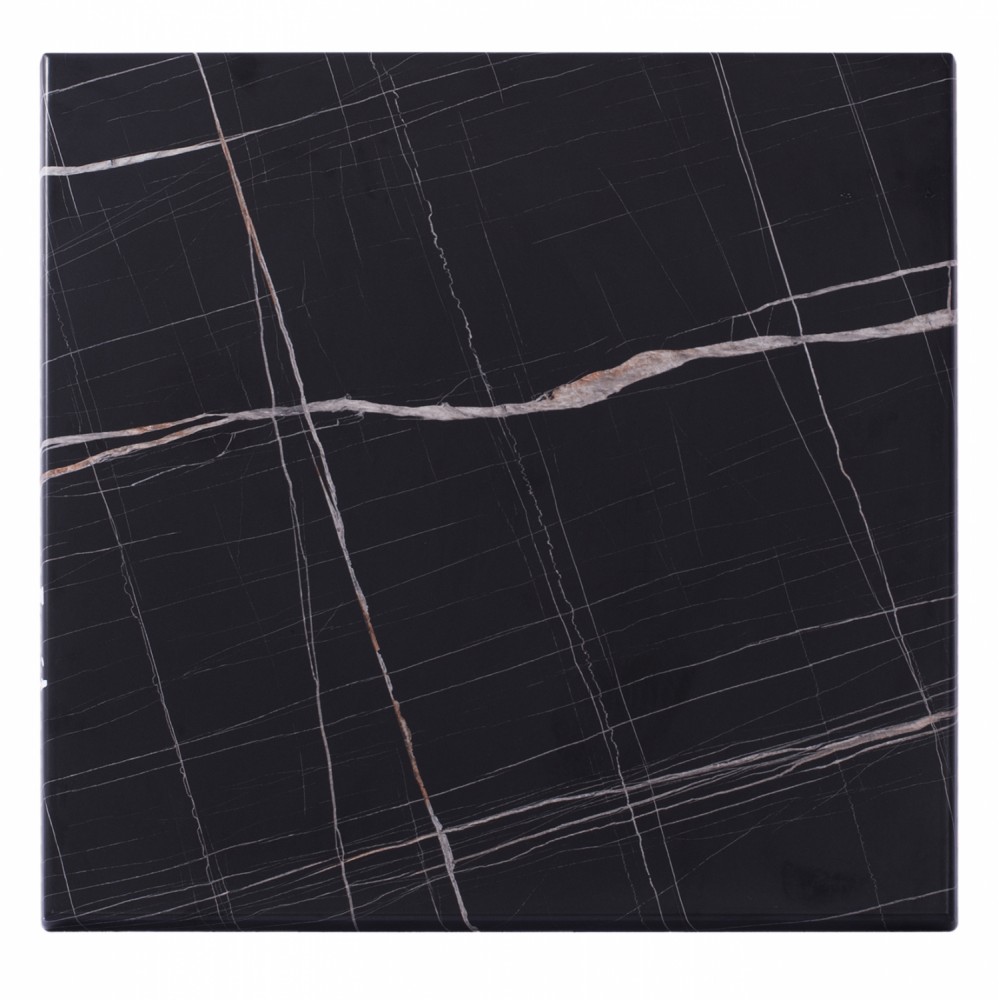 Επιφάνεια τραπεζιού από werzalit σε μαύρο χρώμα με εφέ μαρμάρου 70x70