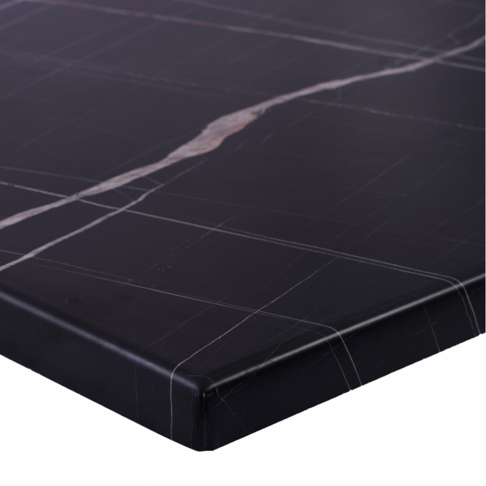 Επιφάνεια τραπεζιού από werzalit σε μαύρο χρώμα με εφέ μαρμάρου 70x70