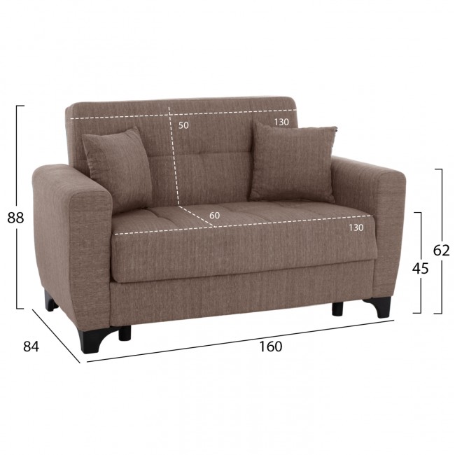 Καναπές-κρεβάτι διθέσιος "HEMA" από ύφασμα σε καφέ χρώμα 160x84x88