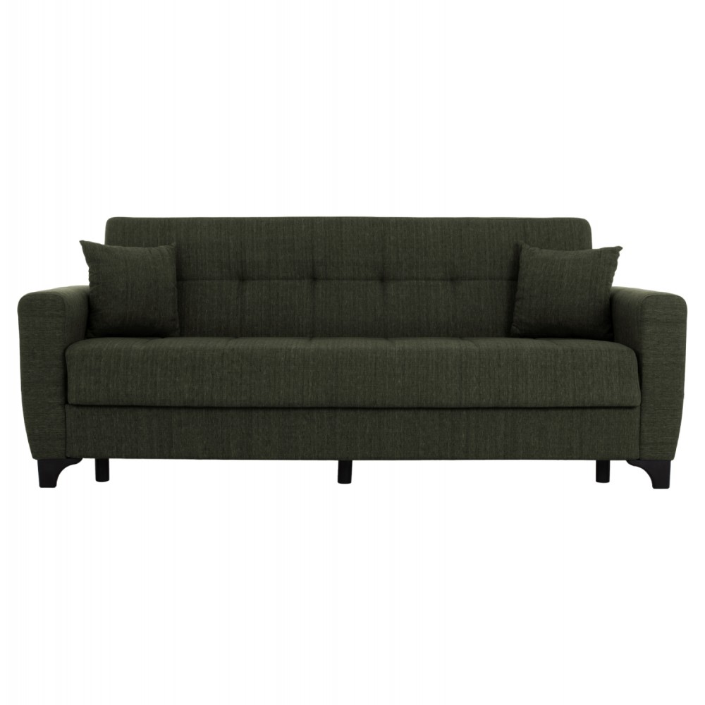 Καναπές-κρεβάτι τριθέσιος "HEMA" από ύφασμα σε λαδί χρώμα 215x84x88