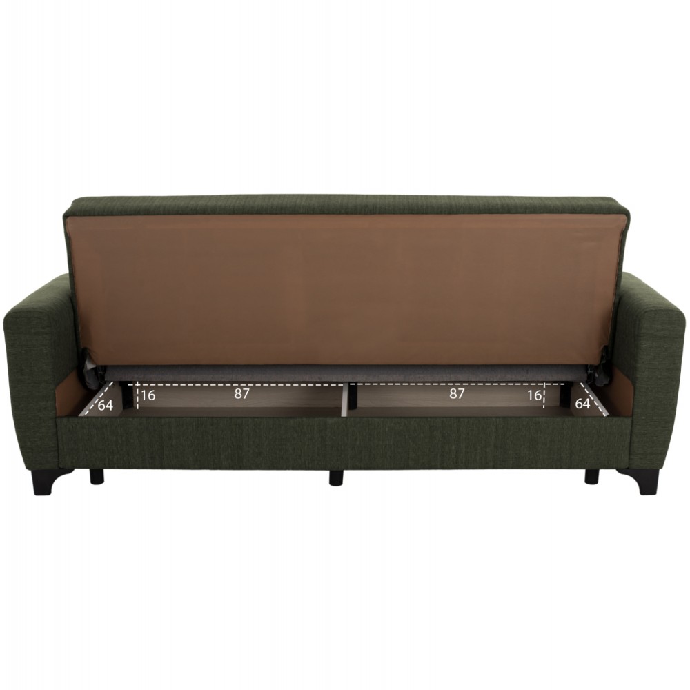 Καναπές-κρεβάτι τριθέσιος "HEMA" από ύφασμα σε λαδί χρώμα 215x84x88