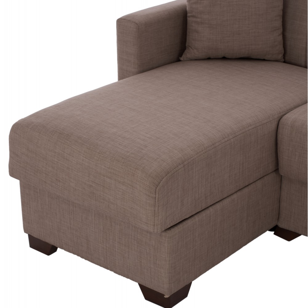Καναπές-κρεβάτι με αναστρέψιμη γωνία "GHUFRAN" από ύφασμα σε καφέ χρώμα 200x133x77