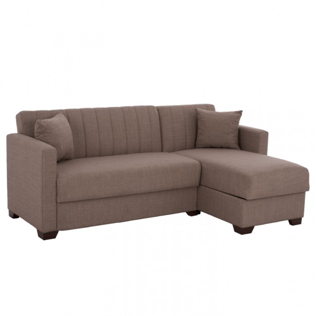 Καναπές-κρεβάτι με αναστρέψιμη γωνία "GHUFRAN" από ύφασμα σε καφέ χρώμα 200x133x77