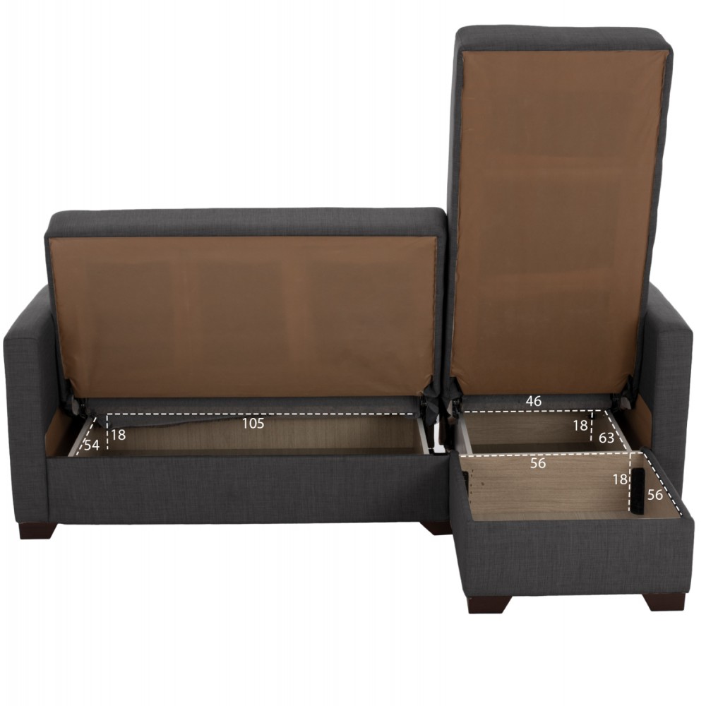 Καναπές-κρεβάτι με αναστρέψιμη γωνία "GHUFRAN" από ύφασμα σε γκρι χρώμα 200x133x77