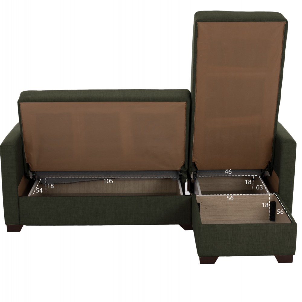 Καναπές-κρεβάτι με αναστρέψιμη γωνία "GHUFRAN" από ύφασμα σε λαδί χρώμα 200x133x77