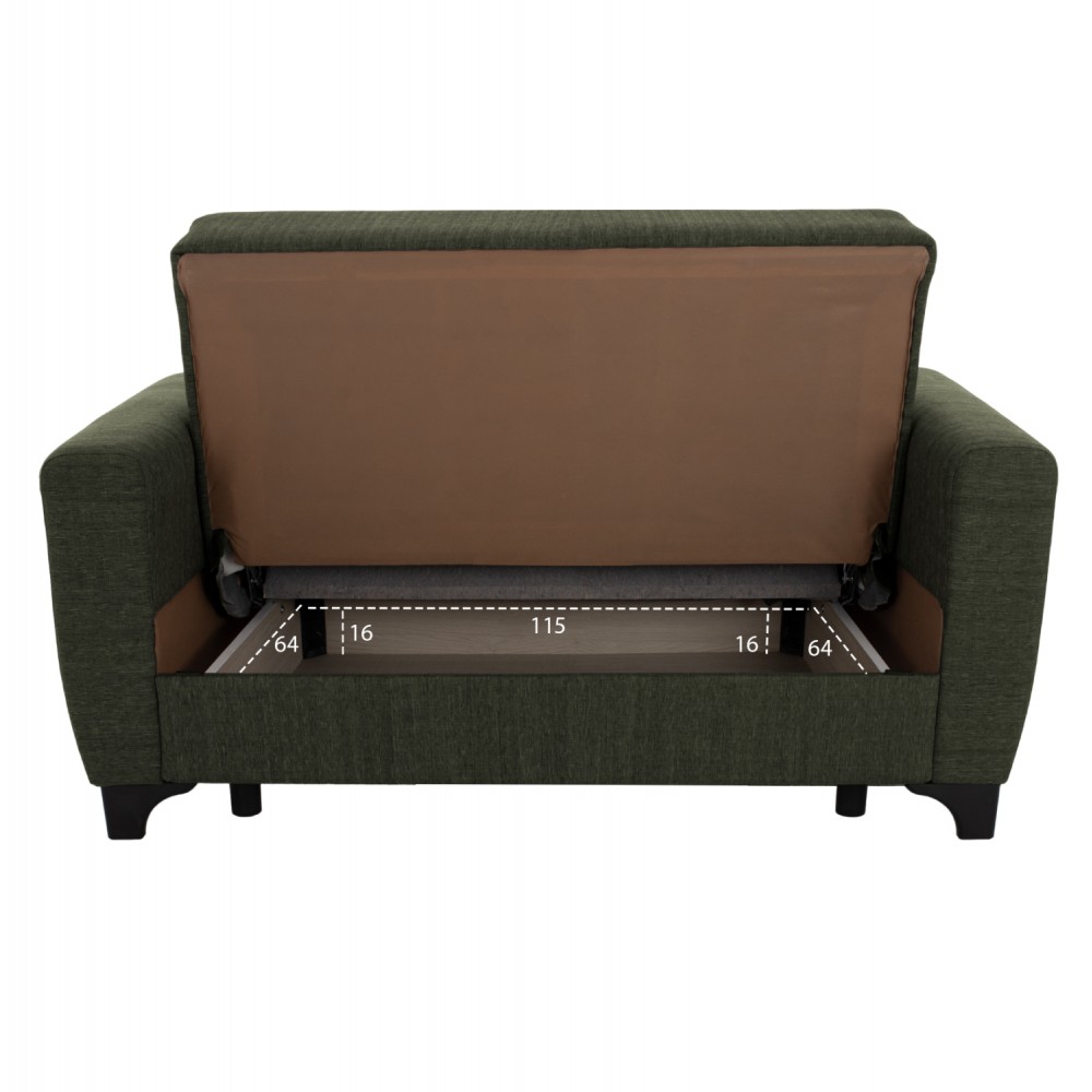 Καναπές-κρεβάτι διθέσιος "HEMA" από ύφασμα σε λαδί χρώμα 160x84x88