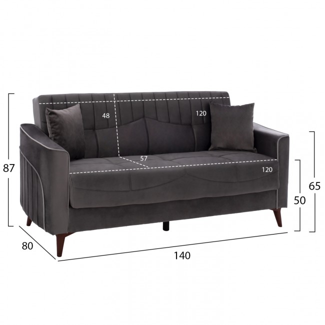 Καναπές-κρεβάτι διθέσιος "PORTMAN" από ύφασμα σε γκρι χρώμα 140x80x87