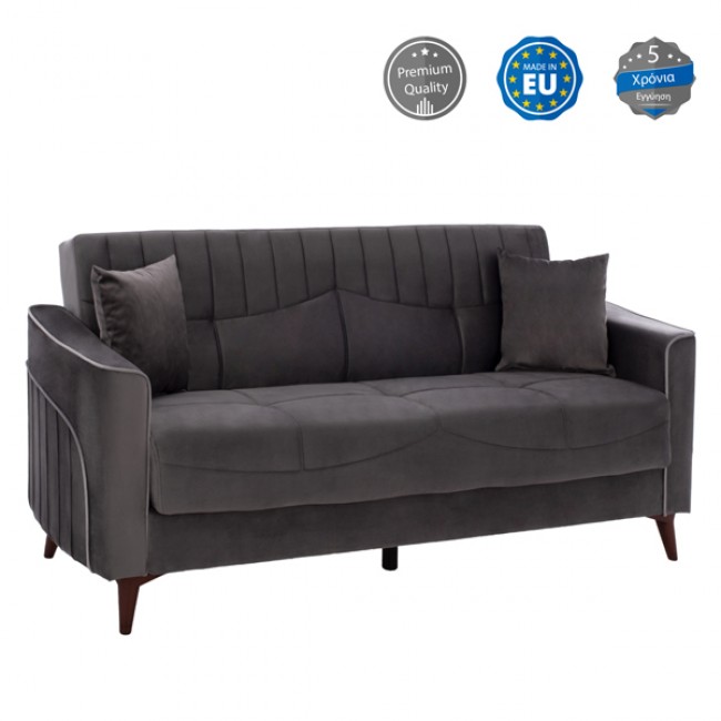 Καναπές-κρεβάτι διθέσιος "PORTMAN" από ύφασμα σε γκρι χρώμα 140x80x87