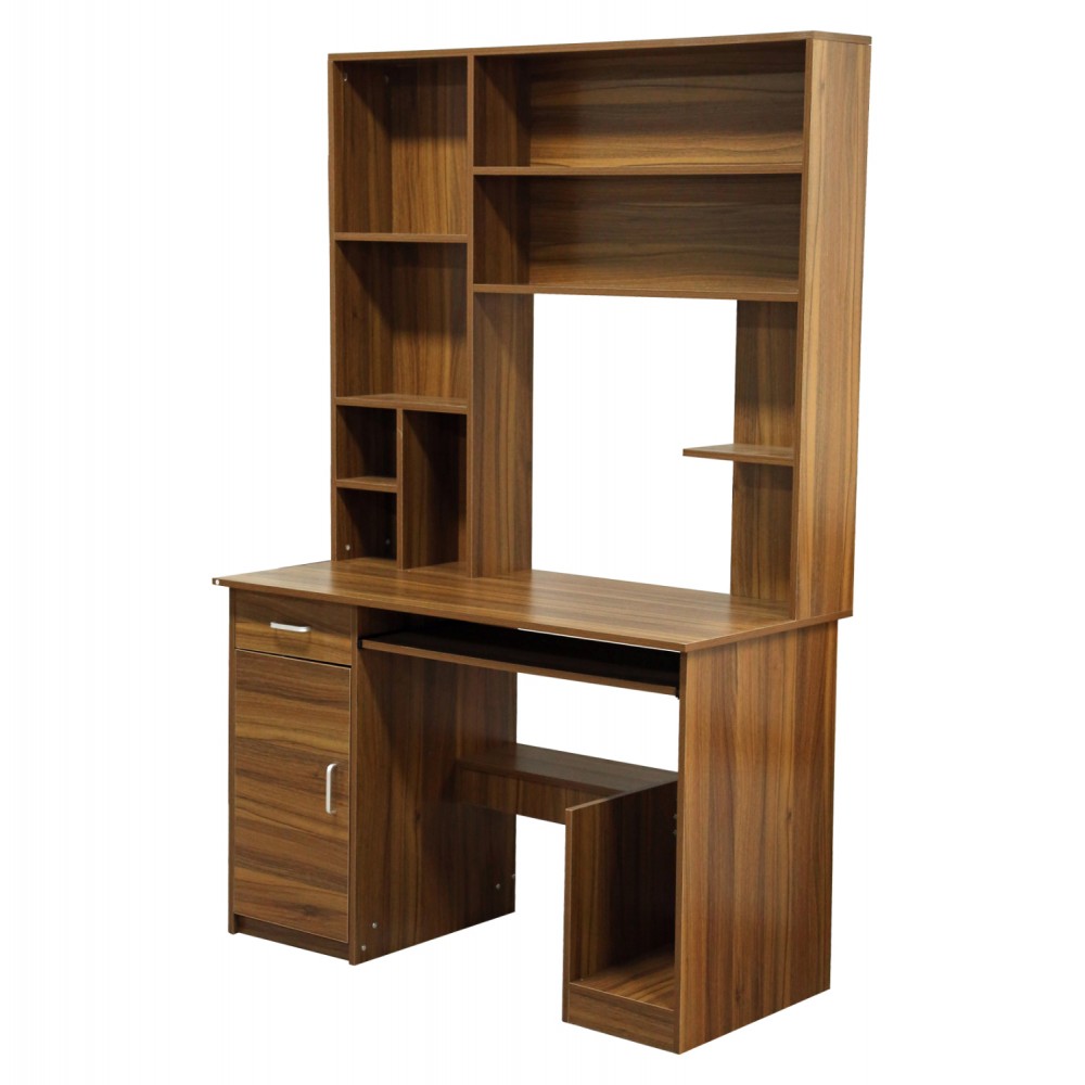 Γραφείο με ραφιέρα "STATUS" σε καρυδί χρώμα 120x55x182