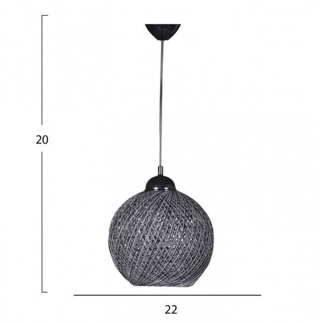 Φωτιστικό μονόφωτο από σχοινί σε γκρι χρώμα Ε27 22x18x20