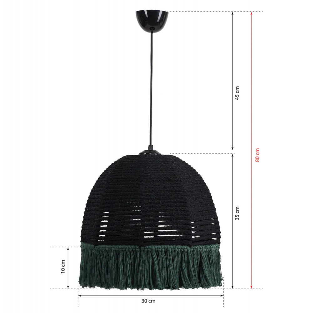 Φωτιστικό μονόφωτο από σχοινί σε μαύρο/κυπαρισσί χρώμα Ε27 Φ30x80