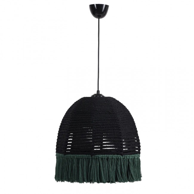 Φωτιστικό μονόφωτο από σχοινί σε μαύρο/κυπαρισσί χρώμα Ε27 Φ30x80