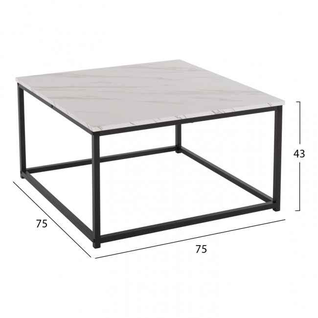 Τραπέζι σαλονιού "BRAYLEN" σε λευκό μαρμάρινο χρώμα 75x75x43