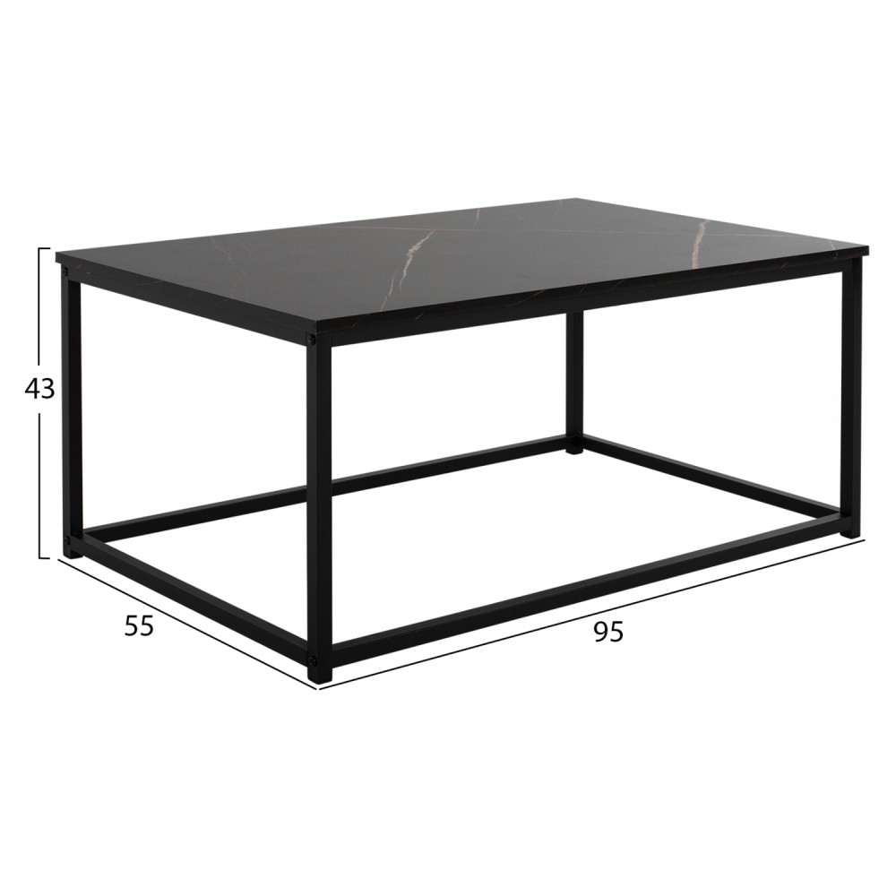Τραπέζι σαλονιού "SAFFRON" σε μαύρο μαρμάρινο χρώμα 95x55x43