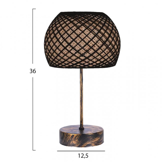 Φωτιστικό επιτραπέζιο από μέταλλο/σχοινί σε μαύρο/χρυσό πατίνα χρώμα Ε27 Φ12.5x36