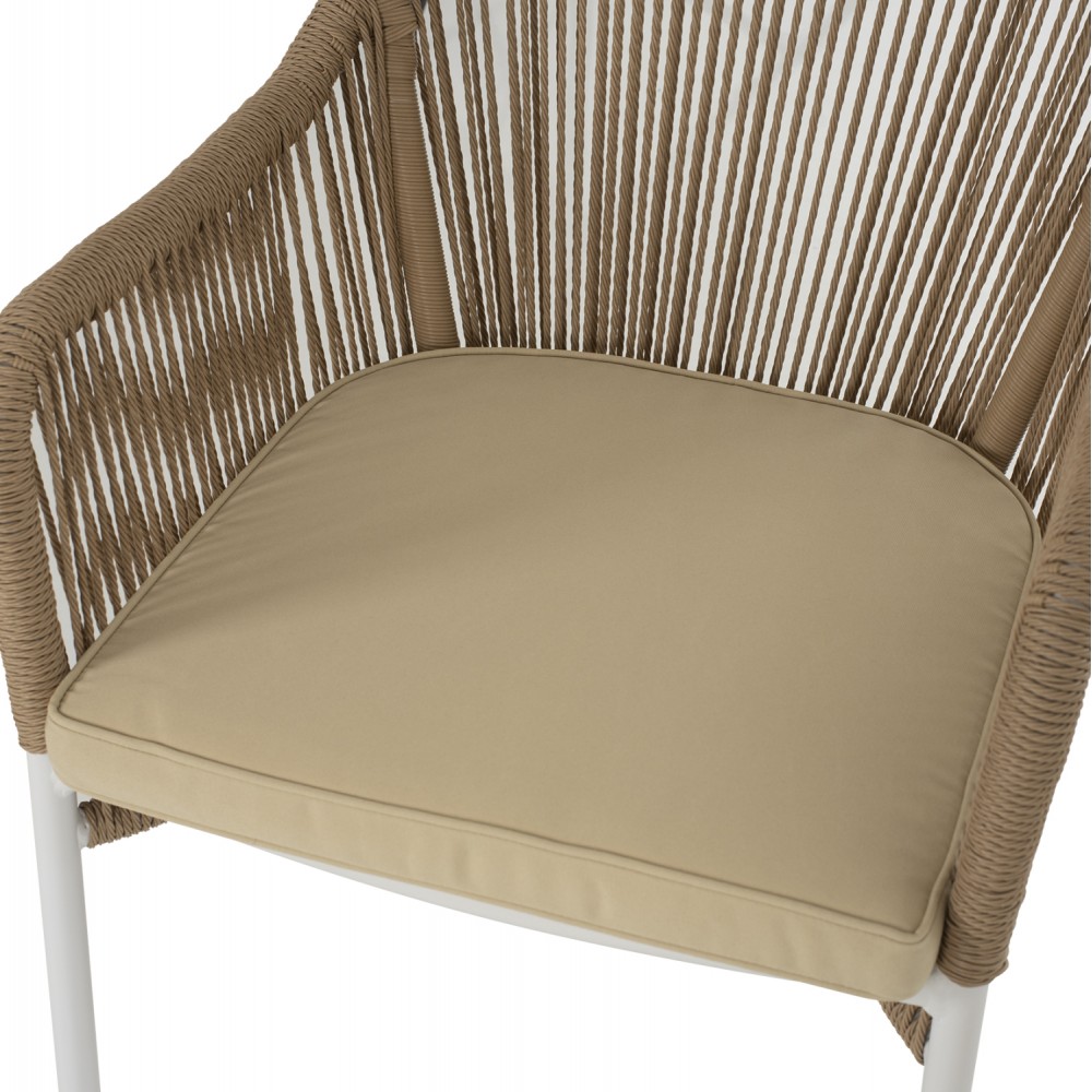 Πολυθρόνα εξωτερικού χώρου από αλουμίνιο/σχοινί σε λευκό/μπεζ χρώμα 56x66x82