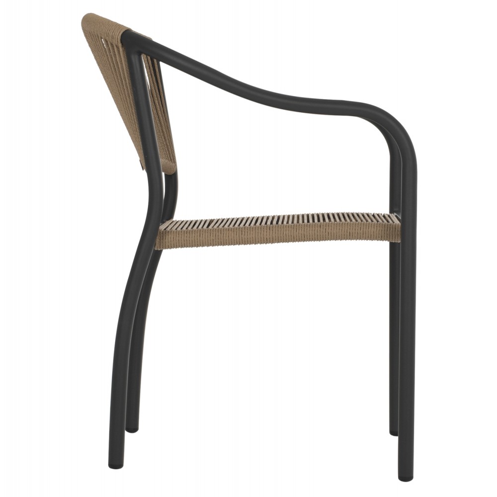 Πολυθρόνα εξωτερικού χώρου από αλουμίνιο/σχοινί σε ανθρακί/μπεζ χρώμα 57x63x80