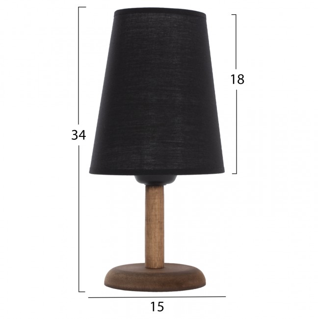 Φωτιστικό επιτραπέζιο από ξύλο/ύφασμα σε καρυδί/μαύρο χρώμα Ε27 Φ15x34