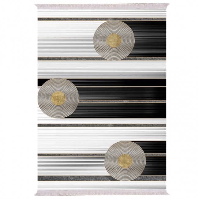 Χαλί σαλονιού "JOSIANE" σε λευκό-μαύρο-χρυσό με σχέδια 180x280