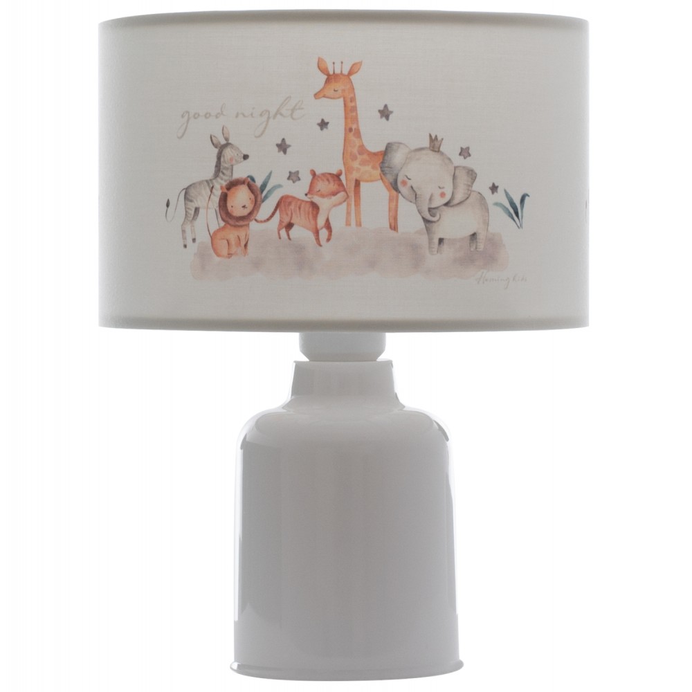 Επιτραπέζιο φωτιστικό "ZOO" από ύφασμα σε λευκό χρώμα Φ24x32