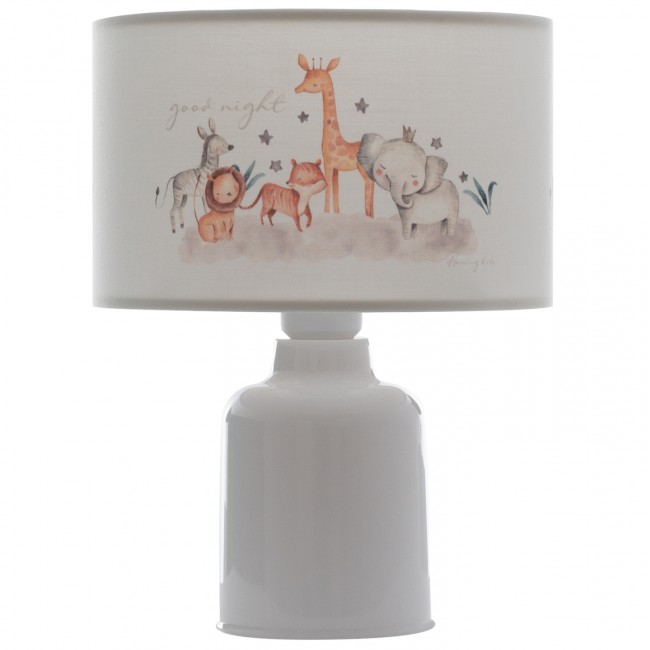 Επιτραπέζιο φωτιστικό "ZOO" από ύφασμα σε λευκό χρώμα Φ24x32